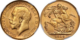 AUSTRALIA. Soveriegn, 1918-P. Perth Mint. George V. NGC AU-58.
S-4001; Fr-40; KM-29. AGW: 0.2354 oz. Only limitedly handled, with much retained brill...
