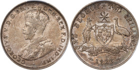 AUSTRALIA. Florin, 1923-(M). Melbourne Mint. George V. PCGS AU-53.
KM-27. Displaying with a rich cabinet toning, this popular issue is sure to to see...
