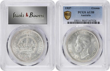 AUSTRALIA. Duo of Silver Issues (2 Pieces), 1935-37. Both PCGS Certified.
1) Florin, 1935-(m). Melbourne Mint. George V. PCGS EF-45. KM-27. 2) Crown,...