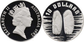 AUSTRALIA. Silver 10 Dollars Piefort, 1992. NGC PROOF-70 Ultra Cameo.
KM-P4. An attractive issue with a technically perfect strike.
NGC PROOF-70 Ult...