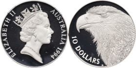 AUSTRALIA. Silver 10 Dollars Piefort, 1994. NGC PROOF-69 Ultra Cameo.
KM-P6. Nearly perfect in terms of technical striking with a the bold glare of t...