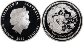 AUSTRALIA. 8 Dollars, 2012-P. Perth Mint. Lunar Series, Year of the Dragon. Elizabeth II. NGC PROOF-70 Ultra Cameo.
KM-1794. ASW: 5.00 oz. An appeali...