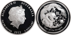 AUSTRALIA. 8 Dollars, 2012-P. Perth Mint. Lunar Series, Year of the Dragon. Elizabeth II. NGC PROOF-70 Ultra Cameo.
KM-1794. ASW: 5.00 oz. This charm...