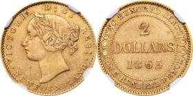 CANADA. Newfoundland. 2 Dollars, 1865. London Mint. NGC EF Details--Cleaned.
Fr-1; KM-5. Lightly hairlined as noted, but not necessarily unattractive...