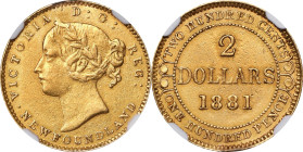 CANADA. Newfoundland. 2 Dollars, 1881. London Mint. Victoria. NGC AU Details--Removed from Jewelry.
Fr-1; KM-5. Evidently removed from a mount and po...