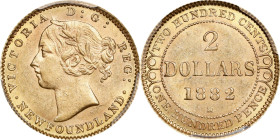 CANADA. Newfoundland. 2 Dollars, 1882-H. Birmingham (Heaton) Mint. Victoria. PCGS MS-61.
Fr-1; KM-5. Mintage: 25,000. Quite attractive for the grade ...