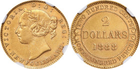 CANADA. Newfoundland. 2 Dollars, 1888. London Mint. Victoria. NGC AU-55.
Fr-1; KM-5. Variety with dot before and after "NEWFOUNDLAND". A hearty autum...
