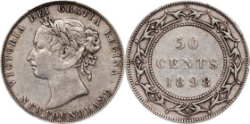CANADA. Newfoundland. 50 Cents, 1898. London Mint. Victoria. PCGS VF-35.
KM-6. A lovely half-Dollar displaying moderate, honest circulation wear and ...