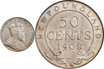 CANADA. Newfoundland. 50 Cents, 1908. London Mint. Edward VII. PCGS AU-55.
KM-11. THis nicely detailed example provides much retained charm, with lim...