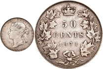 CANADA. 50 Cents, 1871-H. Birmingham (Heaton) Mint. Victoria. PCGS VF-20.
KM-6. A SCARCER date in the series, this example presents some moderate wea...