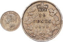 CANADA. 10 Cents, 1871-H. Birmingham (Heaton) Mint. Victoria. PCGS VF-30.
KM-3. Despite sometime in circulation, the present example offers good eye ...