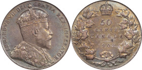 CANADA. 50 Cents, 1902. London Mint. Edward VII. PCGS AU-50.
KM-12. The first year of the type for Edward, and one that is rather difficult in more e...