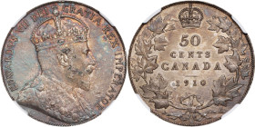 CANADA. 50 Cents, 1910. Ottawa Mint. Edward VII. NGC AU Details--Cleaned.
KM-12A. "Edwardian leaves" variety. A lightly cleaned and lightly circulate...