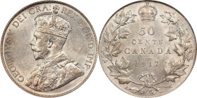 CANADA. 50 Cents, 1917. Ottawa Mint. George V. PCGS AU-58.
KM-25. Abundantly lustrous and offering some subtle tinges of toning at the peripheries.
...