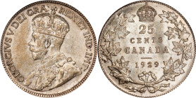 CANADA. 25 Cents, 1929. Ottawa Mint. George V. PCGS AU-58.
KM-24A. Only displaying the lightest touches of circulation, this Quarter yields good eye ...