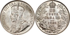 CANADA. 25 Cents, 1936. Ottawa Mint. George V. PCGS MS-62.
KM-24A. This pleasing Mint State example delivers a vibrant and appealing luster, with goo...