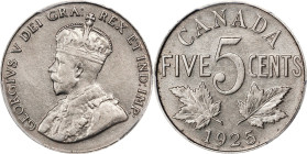 CANADA. 5 Cents, 1925. Ottawa Mint. George V. PCGS AU-55.
KM-29. The KEY DATE in the George V Nickel series, this example displays quite nicely, with...
