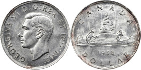 CANADA. Dollar, 1938. Ottawa Mint. George VI. PCGS MS-63.
KM-37. Mostly argent and dazzling, with some hints of burnished iridescence in a few areas ...