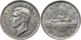 CANADA. Dollar, 1947. Ottawa Mint. George VI. PCGS AU-55.
KM-37. Variety with maple leaf. A popular type, this lightly circulated crown stands as a c...