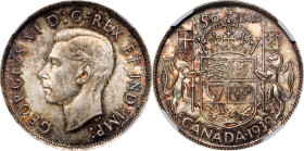 CANADA. 50 Cents, 1939. Ottawa Mint. George VI. NGC MS-64.
KM-36. A beautiful near-Gem, this 50 Cent piece yields good vibrance and deep toning throu...