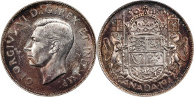 CANADA. 50 Cents, 1947. Ottawa Mint. George VI. PCGS MS-62.
KM-36. Variety with maple leaf and straight "7". This nearly-Choice minor presents dazzli...