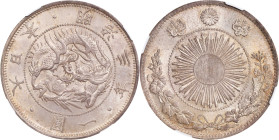 JAPAN. Yen, Year 3 (1870). Osaka Mint. Mutsuhito (Meiji). NGC MS-62.
KM-Y-2; JNDA-01-23; JC-09-23. Common (type 1) "yen" with framed sunburst. A love...