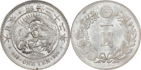 JAPAN. Yen, Year 22 (1889). Osaka Mint. Mutsuhito (Meiji). PCGS MS-62.
KM-Y-A25.3; JNDA 01-10A; JC-09-10-2. A blast-white and dazzlingly brilliant ex...