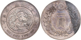 JAPAN. Yen, Year 23 (1890). Osaka Mint. Mutsuhito (Meiji). PCGS AU-53.
KM-Y-A25.3; JNDA-01-10A; JC-09-10-2. A well-preserved Yen displaying much whol...