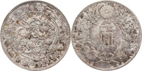 JAPAN. Yen, Year 28 (1895). Osaka Mint. Mutsuhito (Meiji). PCGS Genuine--Scratch, AU Details.
KM-Y-A25.3; JNDA 01-10A; JC-09-10-2. Lightly toned and ...