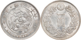 JAPAN. Yen, Year 36 (1903). Osaka Mint. Mutsuhito (Meiji). PCGS MS-64.
KM-Y-A25.3; JNDA-01-10A; JC-09-10-2. Close inspection reveals a persistent, de...