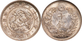 JAPAN. 10 Sen, Year 38 (1905). Osaka Mint. Mutsuhito (Meiji). NGC MS-64.
KM-Y-23; JNDA-01-24; JC-09-24. This charming silver minor displays satiny su...