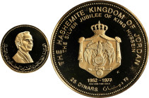 JORDAN. 25 Dinars, 1977-FM. Pennsylvania (Franklin) Mint. SUPERB-GEM PROOF.
Fr-8; KM-33. Mintage: 4,724. AGW: 0.4422 oz. A beautiful 25 Dinars, this ...