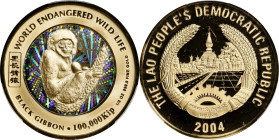 LAOS. 100000 Kip, 2004. Singapore Mint. PCGS PROOF-70 Deep Cameo.
Fr-18B; KM-95. Commemorating the Black Gibbon, this technically perfect and charmin...