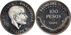 NEW FRANCE. Silver 100 Pesos Piefort, 1988. Philip. PCGS PROOF-65 Cameo.
KMX-P1. An interesting issue from an unrecognized state, this pattern specim...