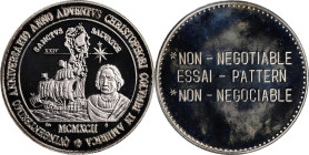 NEW FRANCE. Copper-Nickel Medallic Essai (Pattern), 1992. CHOICE PROOF.
Celebrating the 500th anniversary of the Columbian expeditions to the New Wor...