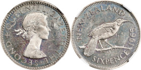 NEW ZEALAND. 6 Pence, 1965. London Mint. Elizabeth II. NGC PROOF-63+ Cameo.
KM-26.2. A RARE Proof striking from a reported mintage of merely 10 piece...