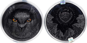 PALAU. 25 Dollars, 2023. SUPERB GEM PROOF.
KM-1011. Mintage: 350. ASW: 16.075 oz. Hunters by night series, Eagle Owl. A charming obsidian black proof...