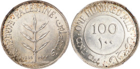 PALESTINE. British Mandate. 100 Mils, 1933. London Mint. NGC MS-63.
KM-7. A delightfully Choice example, this specimen retains opulent brilliance pai...