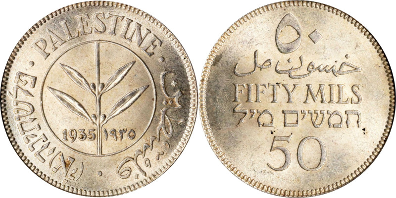 PALESTINE. British Mandate. 50 Mils, 1935. London Mint. PCGS MS-63.
KM-6. Mostl...