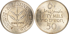 PALESTINE. British Mandate. 50 Mils, 1935. London Mint. PCGS MS-63.
KM-6. Mostly argent and blast white, this Choice minor exhibits a subtle almond n...