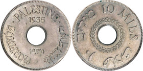 PALESTINE. British Mandate. 10 Mils, 1935. London Mint. PCGS MS-63.
KM-4. Presenting deep gray toning, this Choice specimen stands as a solid middle-...