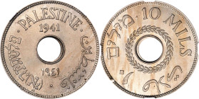PALESTINE. British Mandate. 10 Mils, 1941. London Mint. NGC MS-64.
KM-4. An enchanting near-Gem, this example presents a delightful steely gray hue a...