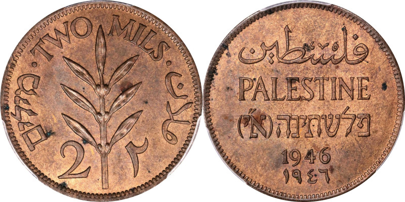 PALESTINE. British Mandate. 2 Mils, 1946. London Mint. PCGS MS-63 Brown.
KM-2. ...