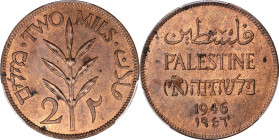 PALESTINE. British Mandate. 2 Mils, 1946. London Mint. PCGS MS-63 Brown.
KM-2. Emanating from the final year of issue, this Choice specimen stands as...