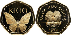 PAPUA NEW GUINEA. 100 Kina, 1978-FM. Pennsylvania (Franklin) Mint. Elizabeth II. SUPERB GEM PROOF.
Fr-12; KM-13. Mintage: 4,751. AGW: 0.2769 oz. An a...