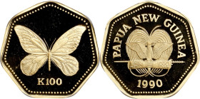 PAPUA NEW GUINEA. 100 Kina, 1990. Elizabeth II. PCGS PROOF-68 Deep Cameo.
Fr-12; KM-29. AGW: 0.2769 oz. Fully frosted, with no haze or toning to be s...