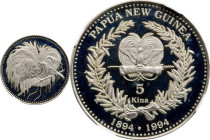 PAPUA NEW GUINEA. 5 Kina, 1994. NGC PROOF-67 Ultra Cameo.
KM-37. Mintage: 7,500. Struck to commemorate the centennial of the popular bird-of-paradise...