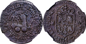 PHILIPPINES. Quarto, 1805-M F. Manila Mint. Charles IV. NGC VF Details--Environmental Damage.
KM-6; Cal-12. Some roughness on account of the environm...