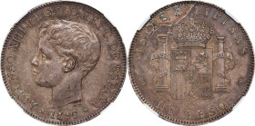 PHILIPPINES. Peso, 1897-SG V. Manila Mint. Alfonso XIII. NGC AU Details--Stained.
KM-154; Cal-81. Some staining on the reverse, as noted, but this de...
