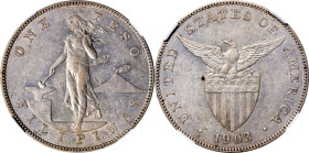 PHILIPPINES. Peso, 1903-S. San Francisco Mint. NGC AU-53.
KM-168; Allen-16.02. Though somewhat circulated, this crown still retains an abundance of b...